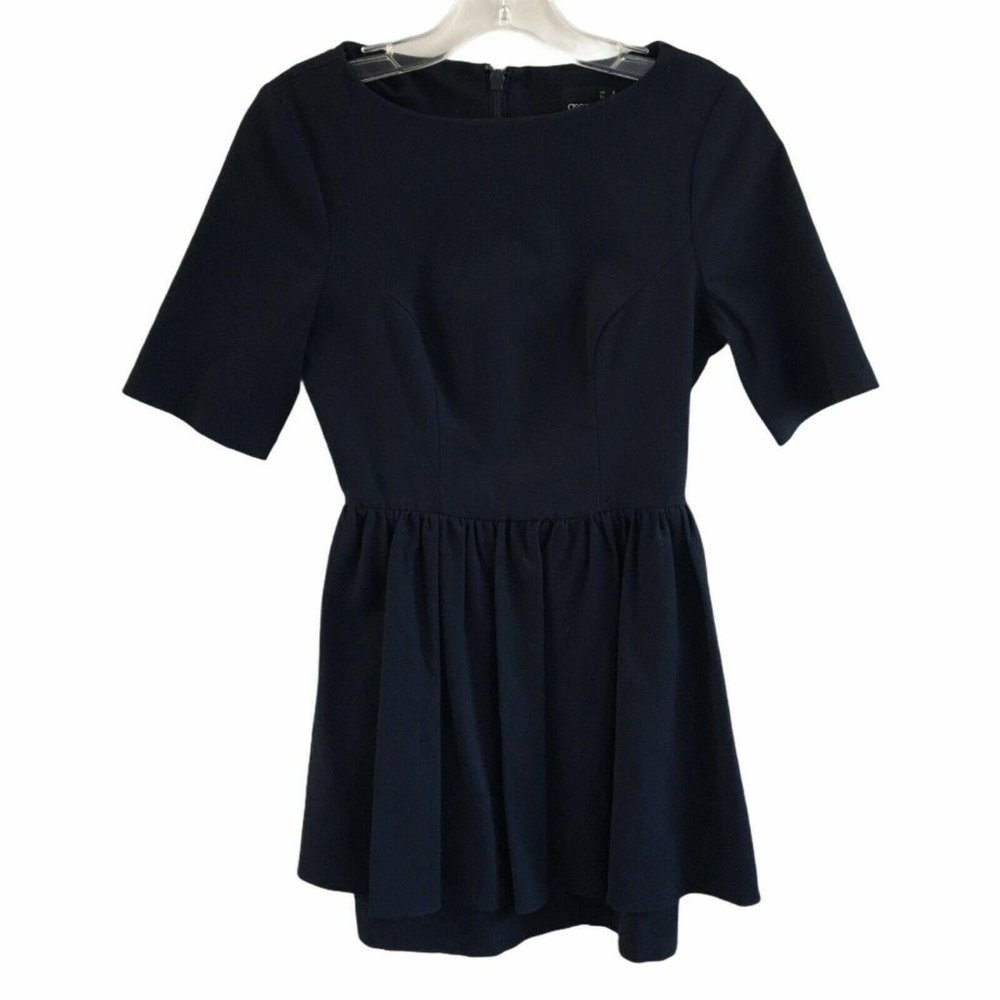 Asos Womens Fit &‎ Flare Skater Dress Size 2 Black Short Sleeve Round Neck Zip
